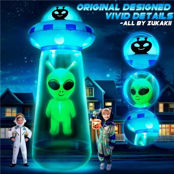 New 9.5Ft Towering Halloween Inflatables Decorations Outdoor UFO Alien, Huge - Picture 5 of 7